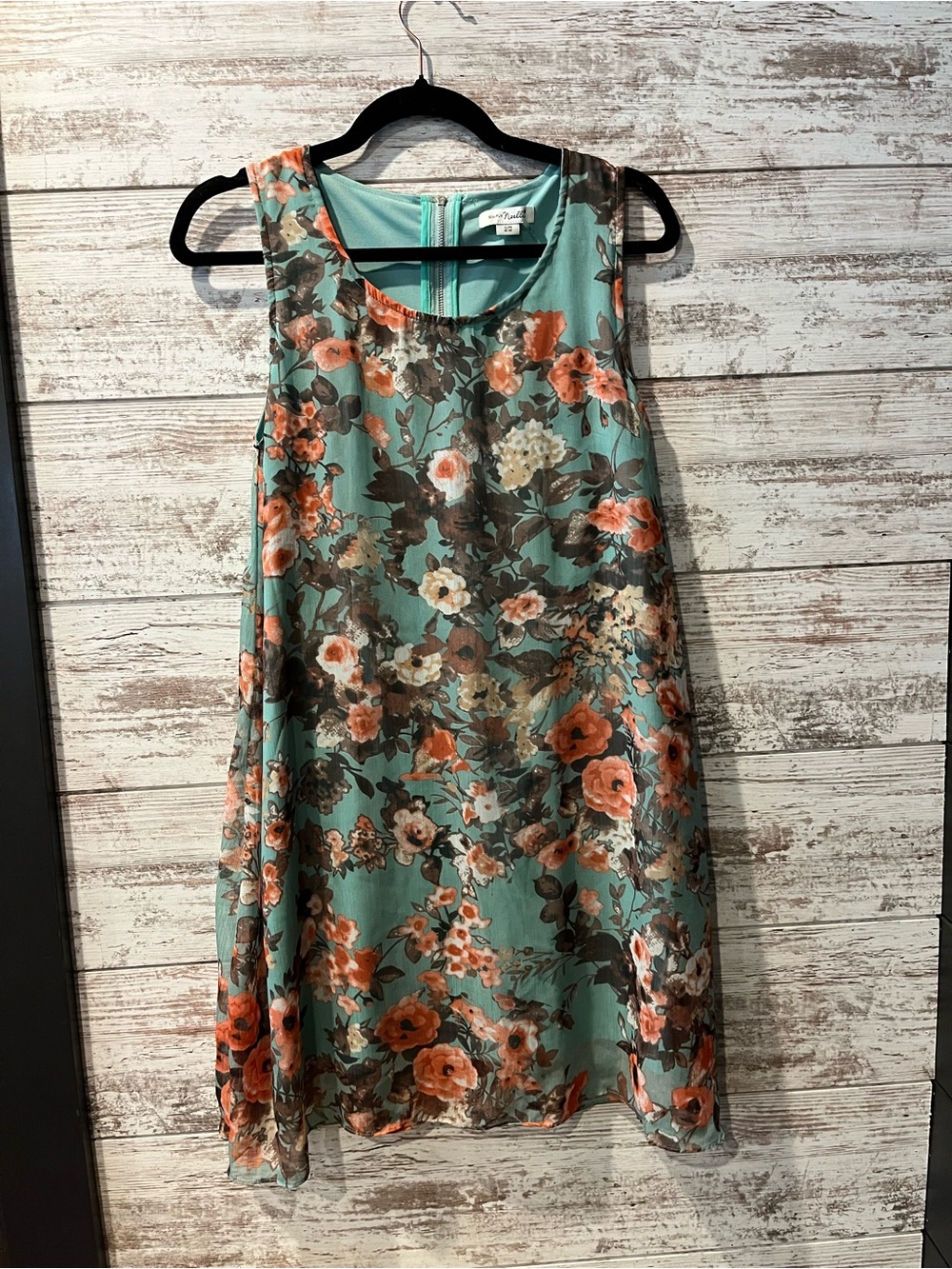 Simply Noelle Teal Floral Sleeveless Mini Dress with Coral Accents